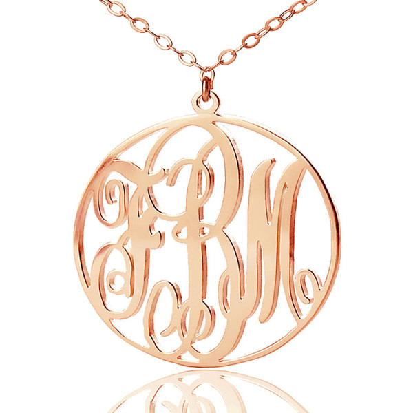 Custom Rose Gold Plated Vine Font Circle Initial Monogram Necklace