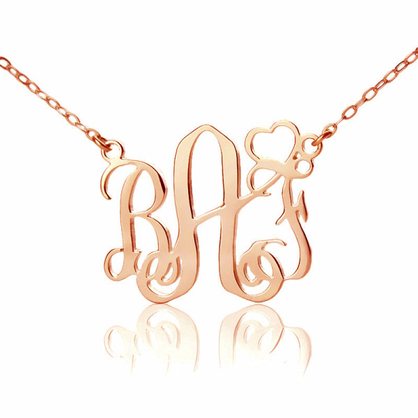 Customised Initial Monogram Pendant Necklace 18ct Rose Gold with Heart Shape