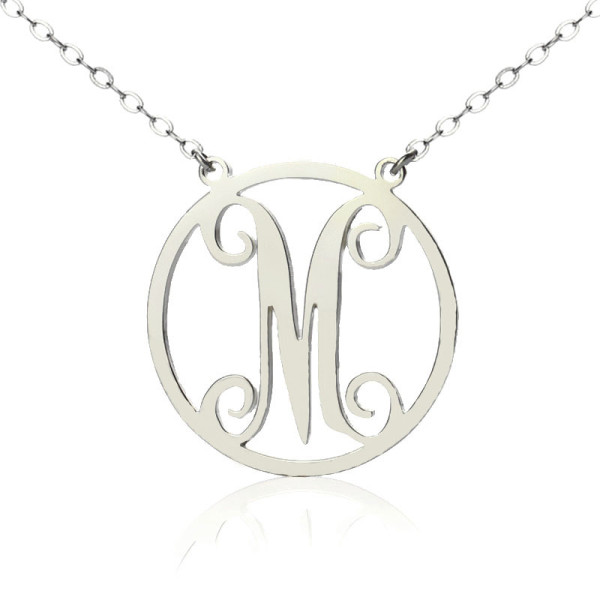 18ct Solid White Gold Single Initial Circle Monogram Necklace