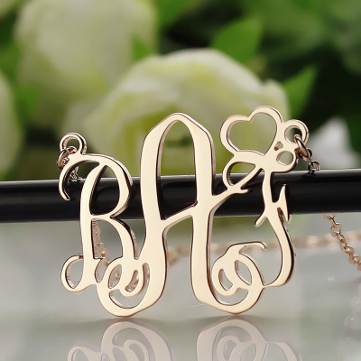 Customised Initial Monogram Pendant Necklace 18ct Rose Gold with Heart Shape