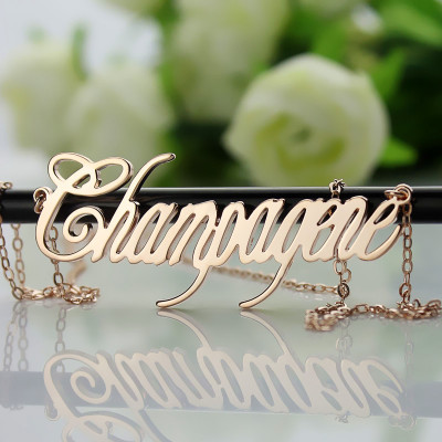 Custom Monogram Champagne Script Name Necklace in Rose Gold