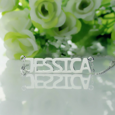 Solid White Gold Plated Jessica Style Personalised Name Necklace