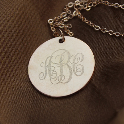Rose Gold Monogram Necklace with Engraved Letters, Vine Font Design
