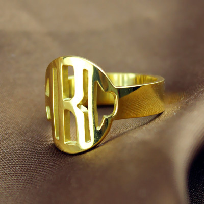 Personalised Solid Gold Circle Block Monogram Ring with Three Initials