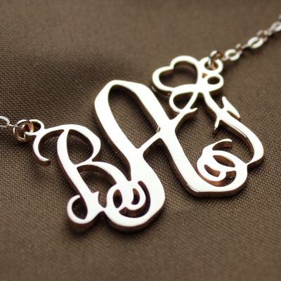 Customised Initial Monogram Pendant Necklace 18ct Rose Gold with Heart Shape