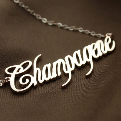 Custom Monogram Champagne Script Name Necklace in Rose Gold