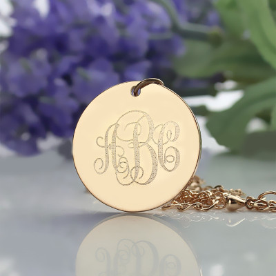 Rose Gold Monogram Necklace with Engraved Letters, Vine Font Design
