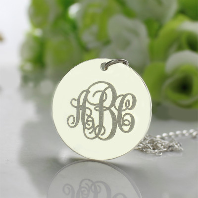 Personalised Solid White Gold Vine Font Engraved Monogram Necklace