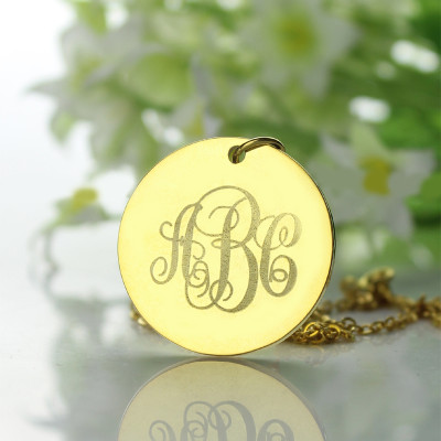 Personalised 18k Gold Plated Monogram Necklace with Vine Font Disc Engraving