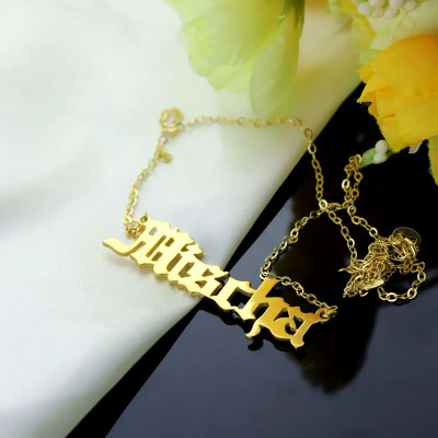 18ct Gold Plated Old English Name Necklace by Mischa Barton