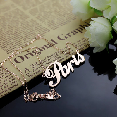 18ct Solid Rose Gold Plated Paris Hilton Style Name Necklace