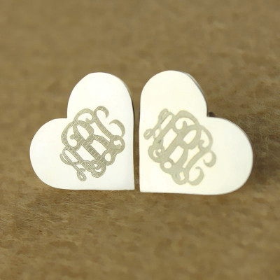 Sterling Silver Heart Monogram Stud Earrings - 1 Pair