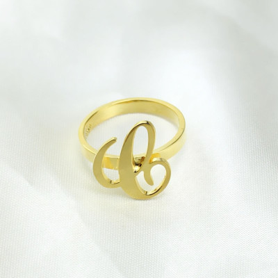 Personalised 18ct Gold Plated Carrie Initial Letter Ring