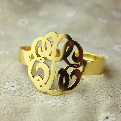 Engraved Monogram Bracelet Gold Plated 1.6 Inches