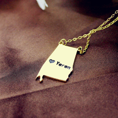 Gold-Plated Silver State Map Necklace with Heart