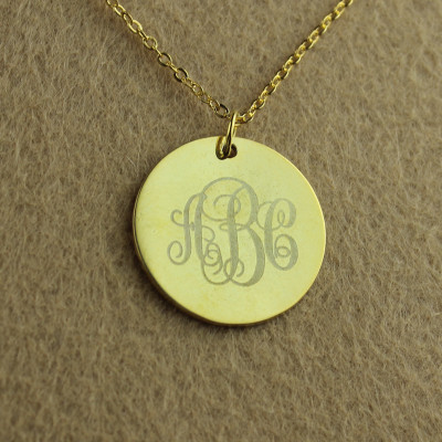 Personalised 18k Gold Plated Monogram Necklace with Vine Font Disc Engraving