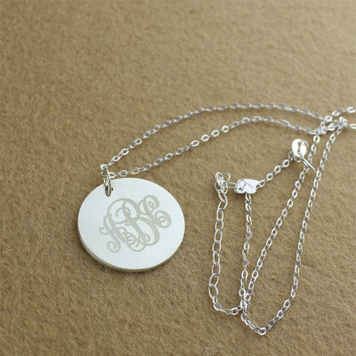 Personalised Solid White Gold Vine Font Engraved Monogram Necklace