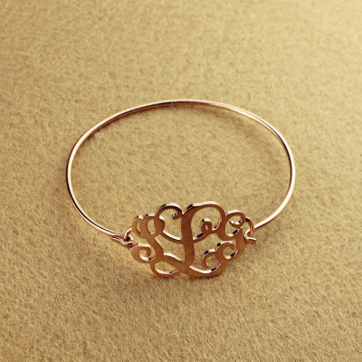 Personalised Rose Gold Monogram Bangle Bracelet 1.25in.