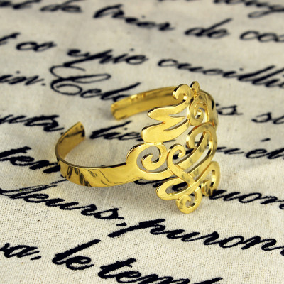 18ct Gold Plated Handwritten Monogram Cuff Bracelet
