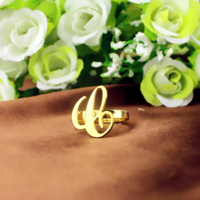 Personalised 18ct Gold Plated Carrie Initial Letter Ring