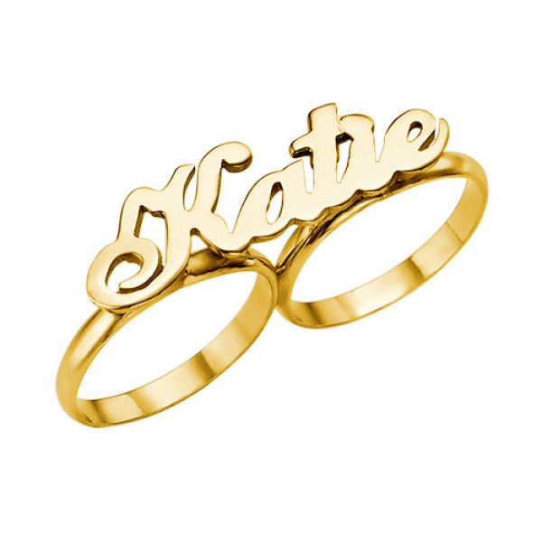 Personalised 2 Finger 18ct Gold Name Ring