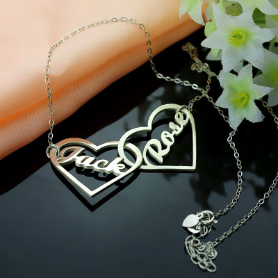 Personalised Double Heart Love Necklace - Sterling Silver