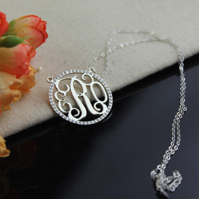 Personalised Sterling Silver Birthstone Circle Monogram Necklace