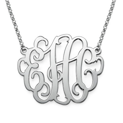 2 Inch Silver Large Monogrammed Necklace - By The Name Necklace;