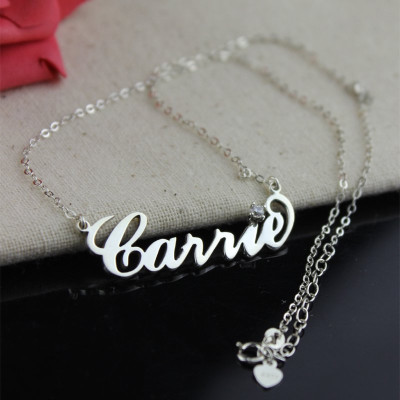 Personalised Sterling Silver Carrie Name Necklace With Birthstone"