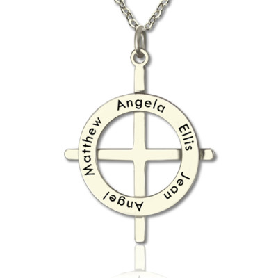 Silver Latin Style Circle Cross Necklace with Any Names - By The Name Necklace;