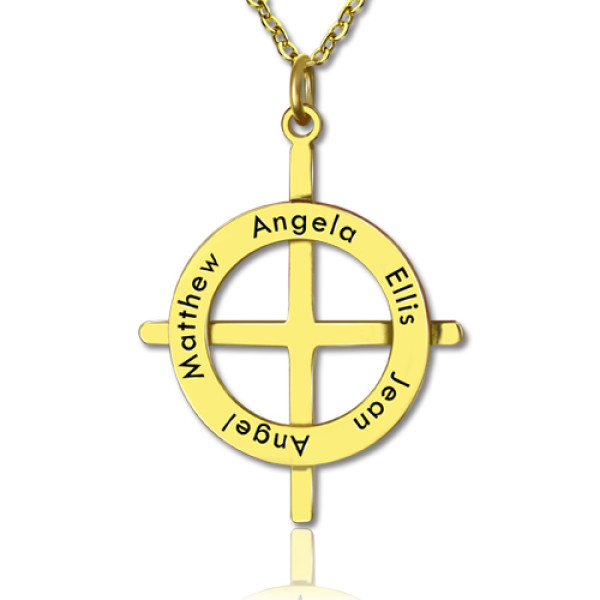 Personalised Gold Plated Silver Latin Circle Cross Necklace with Any Name