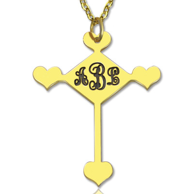 Engraved Cross Monogram Necklace 18ct Gold Plated With My Engraved