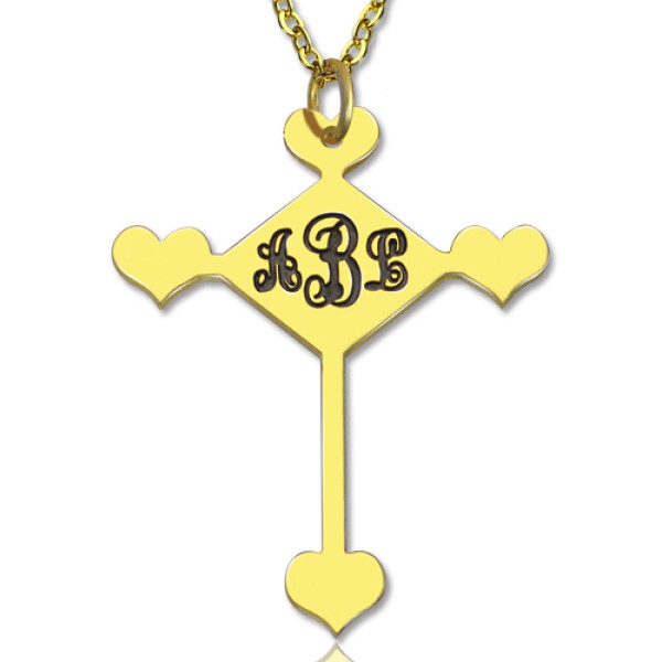 Personalised Cross Monogram Necklace 18ct Gold Plated with Custom Engraving