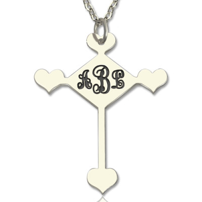 Sterling Silver Cross Monogram Necklace - By The Name Necklace;