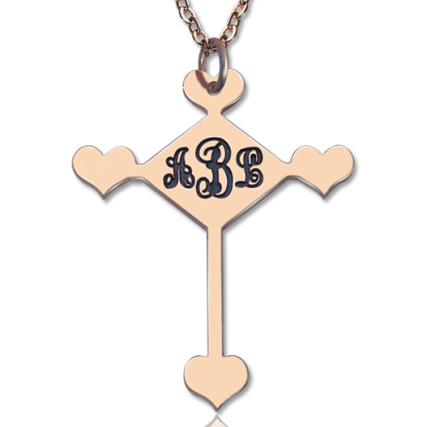 Custom Rose Gold Plated Cross Monogram Necklace