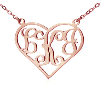 18ct Rose Gold Plated Initial Monogram Personalised Heart Necklace - By The Name Necklace;