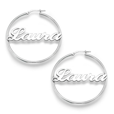 Sterling Silver Hoop Name Earrings - By The Name Necklace;