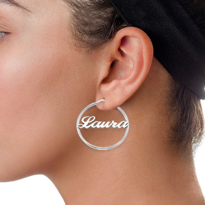 Sterling Silver Custom Name Earrings Hoop Style