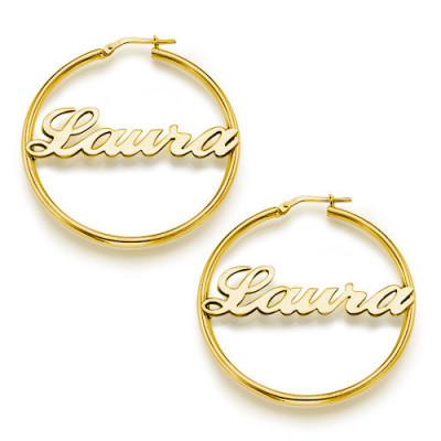 18ct Gold Plated Silver Hoop Name Earrings - By The Name Necklace;
