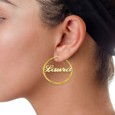 18K Gold Silver Personalised Name Hoop Earrings