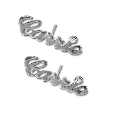 Personalised Sterling Silver Name Stud Earrings with Crystals