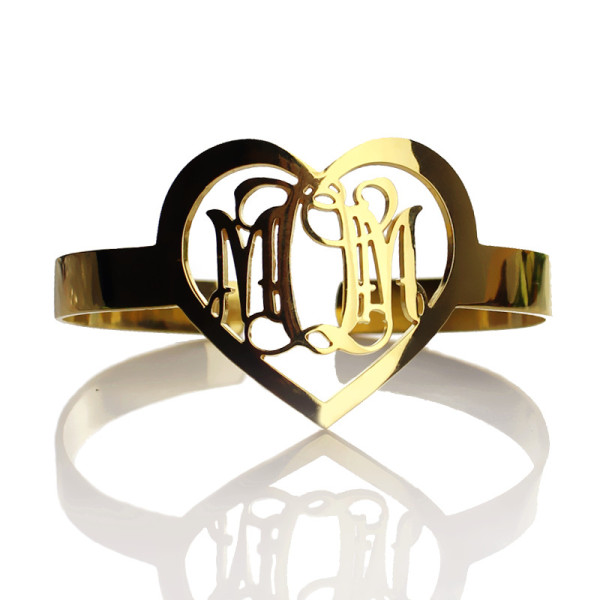 Personalised Gold Plated Silver Three-Initial Heart Monogram Bracelet