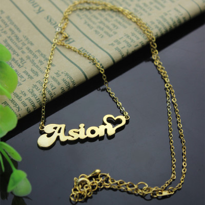Personalised Gold Heart Name Necklace with BANANA Font