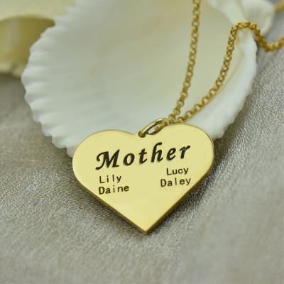 Engraved 18ct Gold Plated Heart Family Names Necklace - The Perfect Gift for Mum