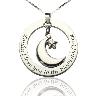 I Love You To The Moon and Back Moon  Start Charm Pendant - By The Name Necklace;