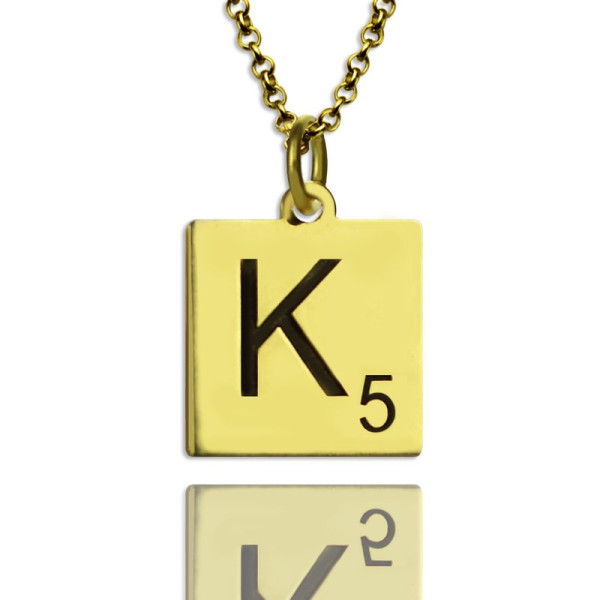 Personalised 18K Gold Plated Scrabble Initial Necklace with Custom Engraving