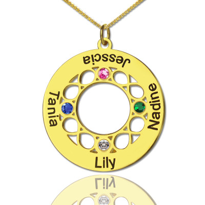 18ct Gold Plated Infinity Birthstone Personalised Family Names Necklace