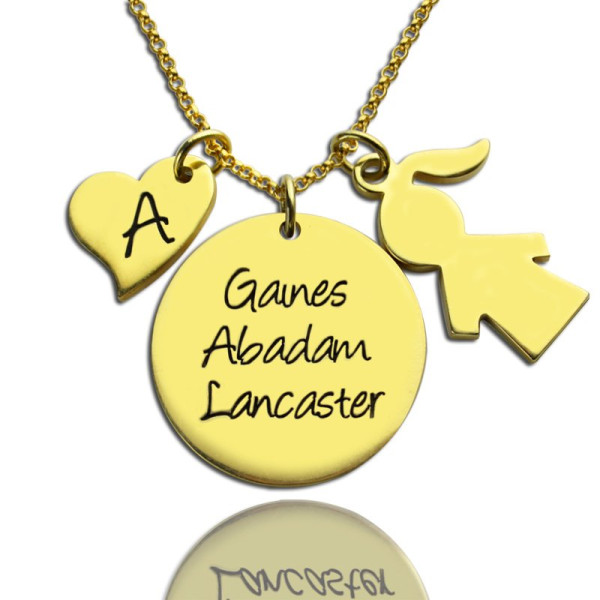 Personalised Family Name Necklace with Kids Charms, 18ct Gold Plated