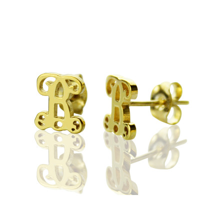 Single Monogram Stud Earrings 18ct Gold Plated - By The Name Necklace;