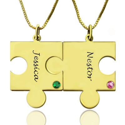 Matching Puzzle Necklace for Couple With Name  Birthstone 18ct Gold Plate  - By The Name Necklace;